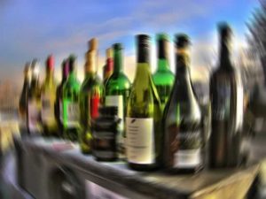 Blurry wine bottles